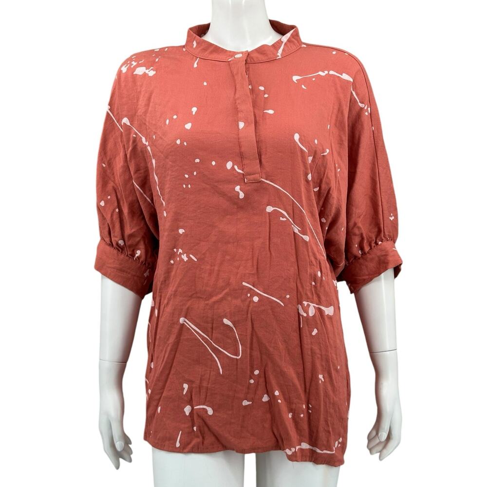 Lior Paris Top‎ Womens Medium Orange Splatter Fina Half Balloon Sleeves Artsy